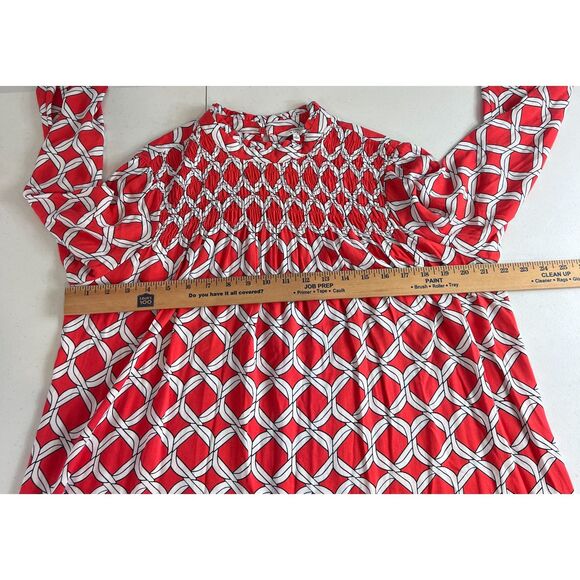 Crown & Ivy Women's Geometric Print Long Sleeve Smocked Blouse Top Size S - Picture 7 of 10
